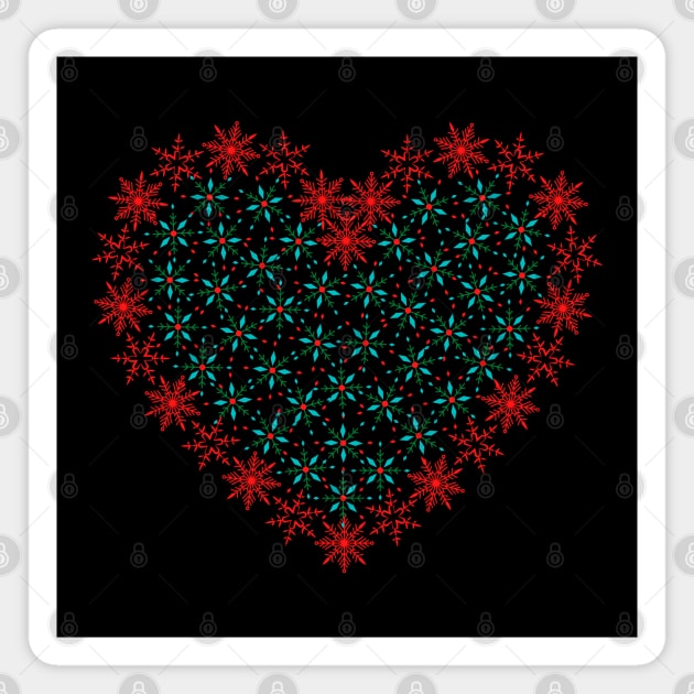 Red and green snowflakes fancy heart Magnet by Nano-none